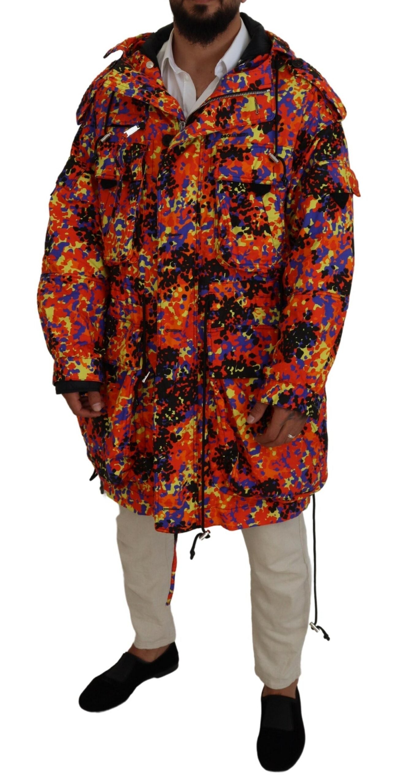 Dsquared�� Multicolor Long Hooded Cargo Pocket Coat Men's Jacket (Pre-Owned)