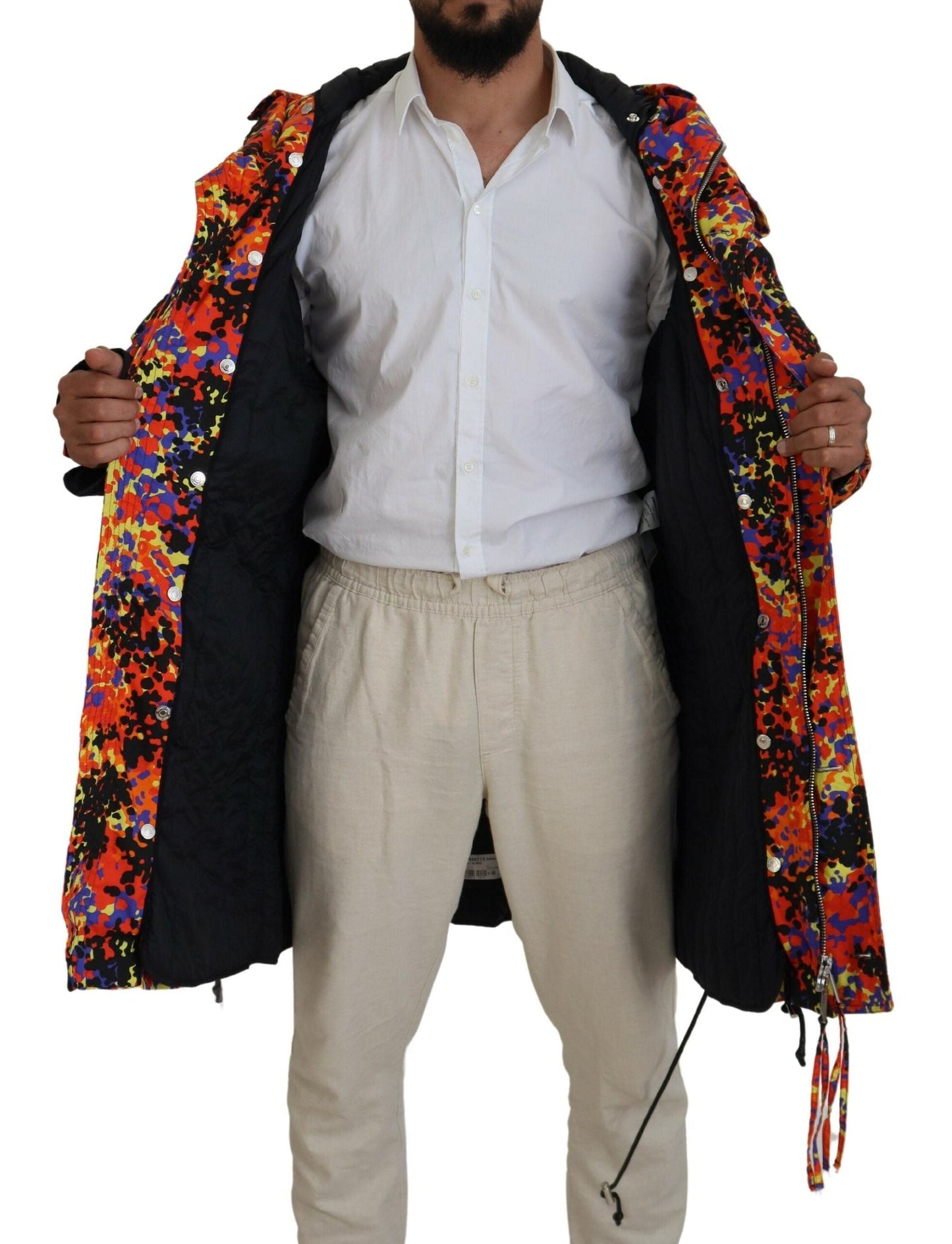 Dsquared�� Multicolor Long Hooded Cargo Pocket Coat Men's Jacket (Pre-Owned)