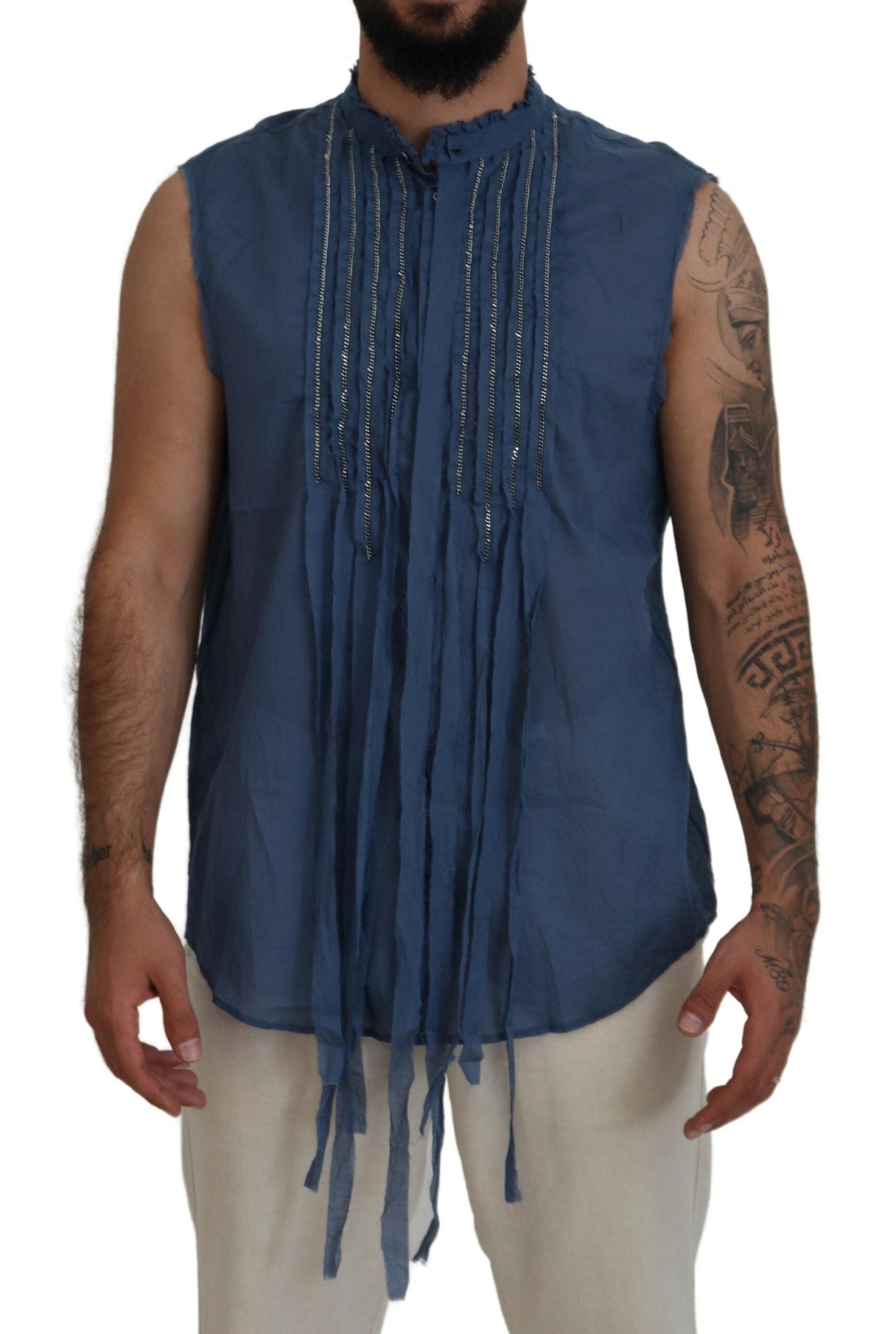 Dsquared�� Blue Cotton Chain Embellishment Sleeveless Men's Shirt (Pre-Owned)