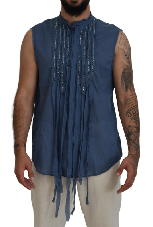 Dsquared�� Blue Cotton Chain Embellishment Sleeveless Men's Shirt (Pre-Owned)