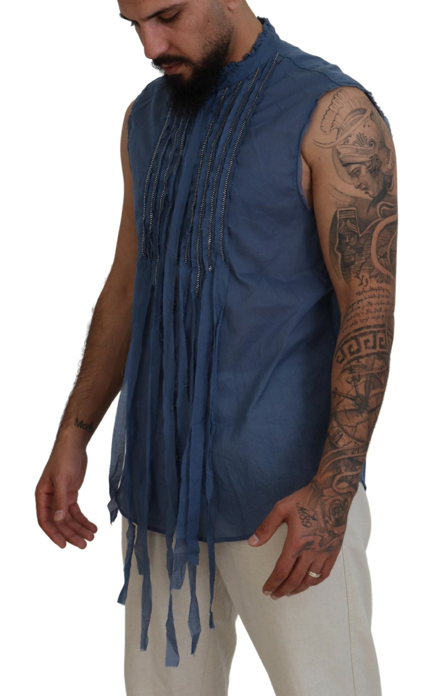 Dsquared�� Blue Cotton Chain Embellishment Sleeveless Men's Shirt (Pre-Owned)
