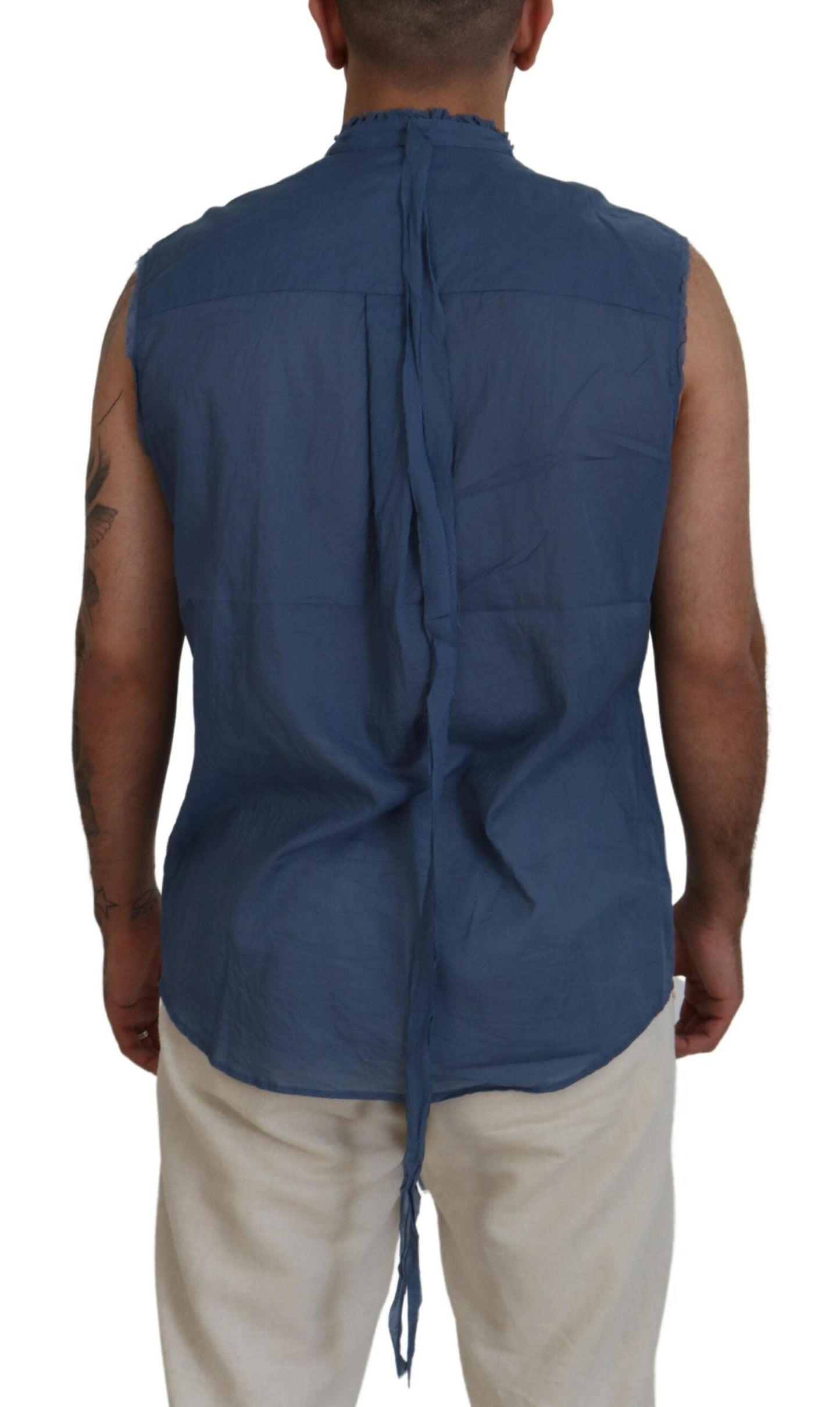 Dsquared�� Blue Cotton Chain Embellishment Sleeveless Men's Shirt (Pre-Owned)