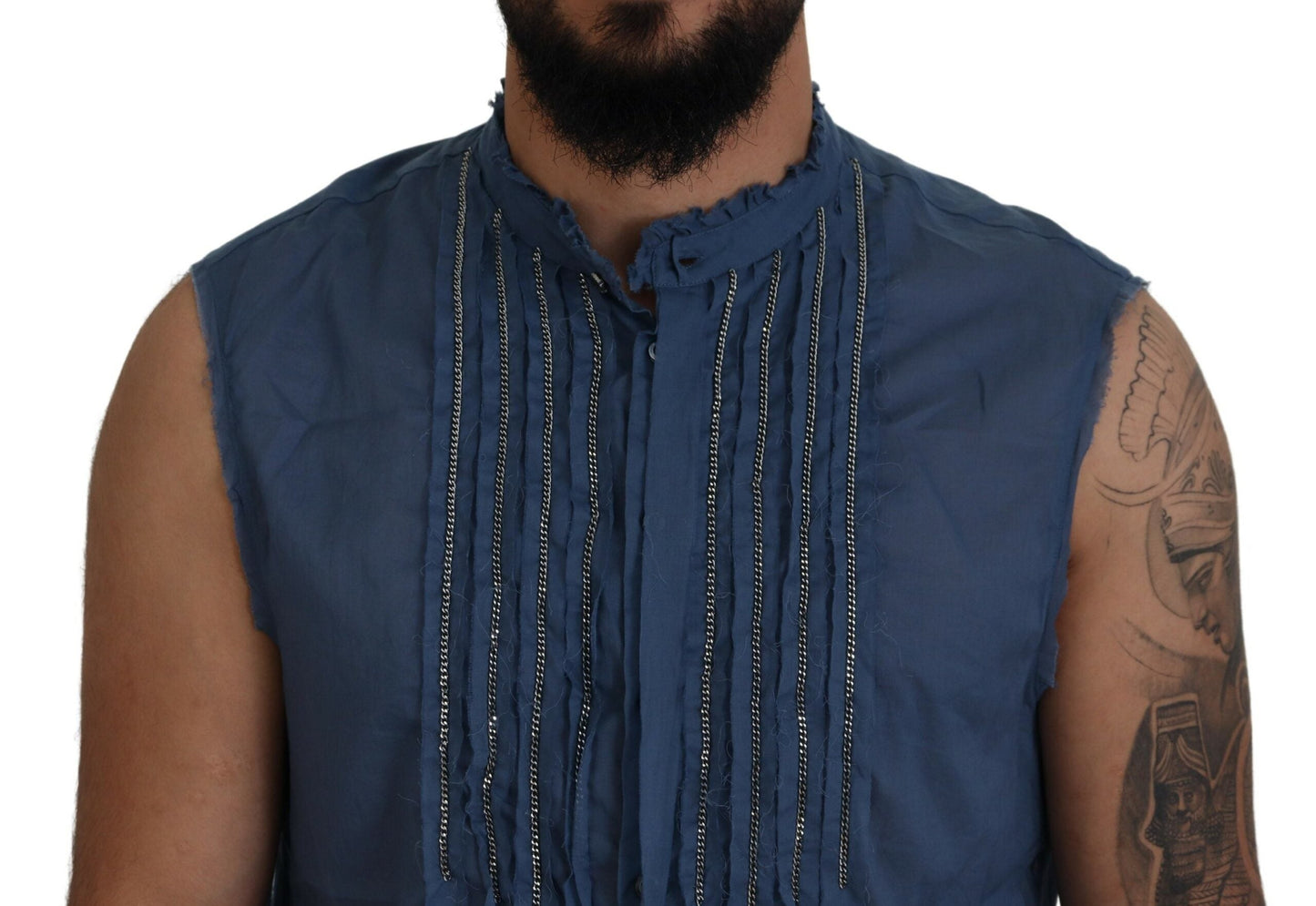 Dsquared�� Blue Cotton Chain Embellishment Sleeveless Men's Shirt (Pre-Owned)