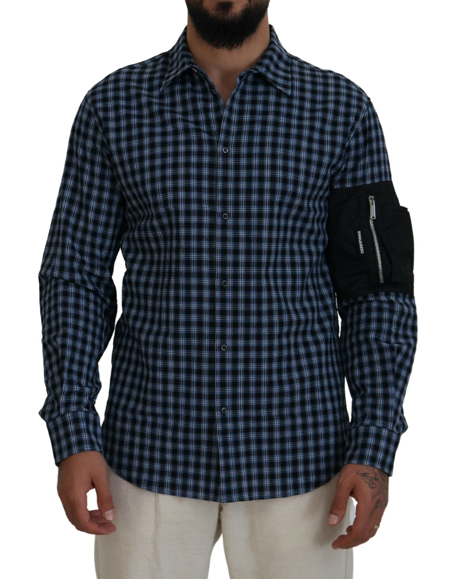 Dsquared�� Multicolor Black Arm Plaid Men Long Sleeves Men's Shirt (Pre-Owned)