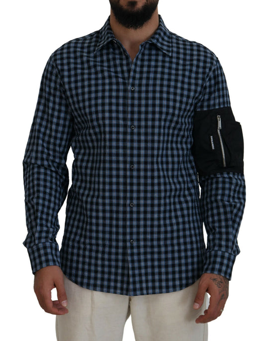 Dsquared�� Multicolor Black Arm Plaid Men Long Sleeves Men's Shirt (Pre-Owned)
