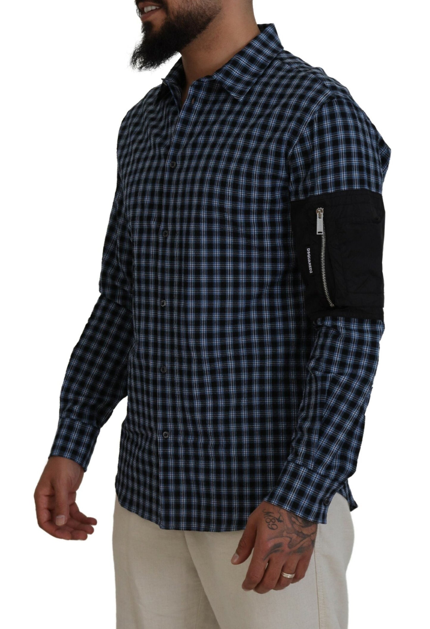 Dsquared�� Multicolor Black Arm Plaid Men Long Sleeves Men's Shirt (Pre-Owned)