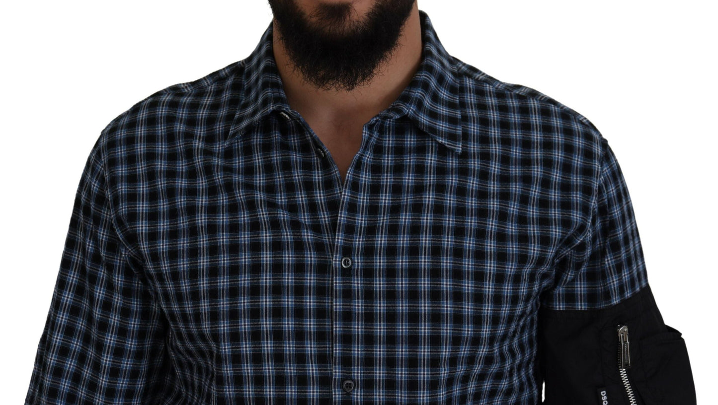 Dsquared�� Multicolor Black Arm Plaid Men Long Sleeves Men's Shirt (Pre-Owned)