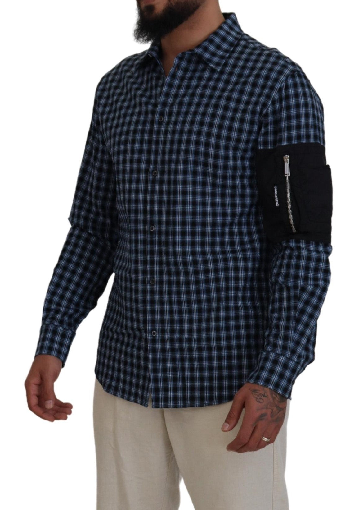 Dsquared�� Multicolor Black Arm Plaid Men Long Sleeves Men's Shirt (Pre-Owned)