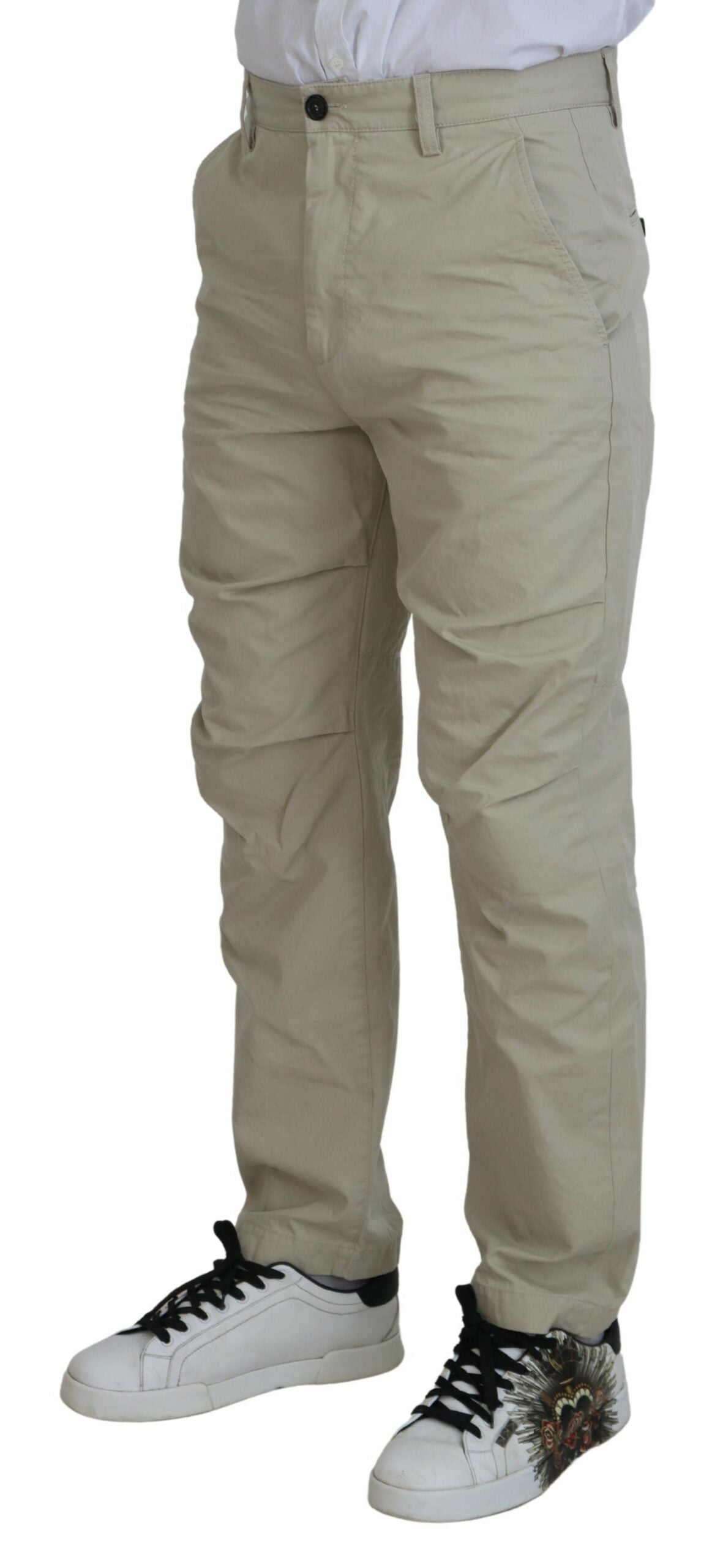 Dsquared�� Beige Cotton Straight Fit Men Casual Men's Pants (Pre-Owned)