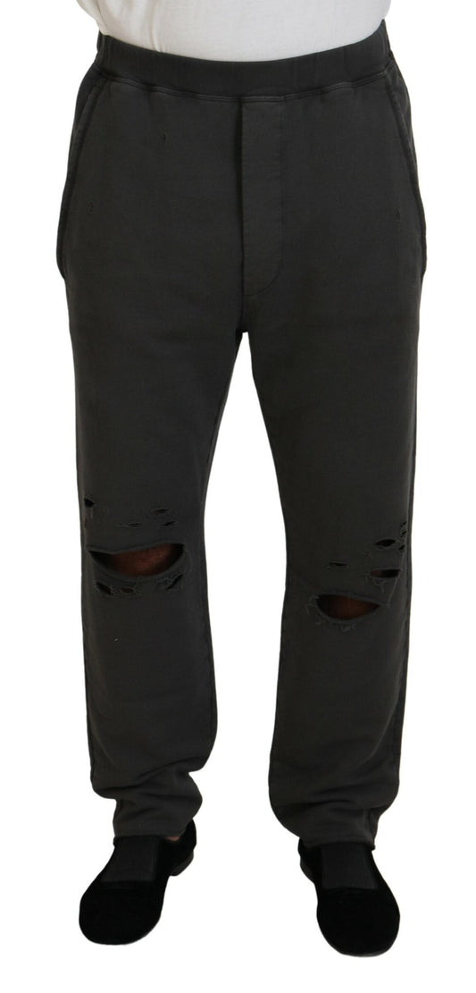 Dsquared�� Dark Gray Cotton Men Casual Tattered Men's Pants (Pre-Owned)