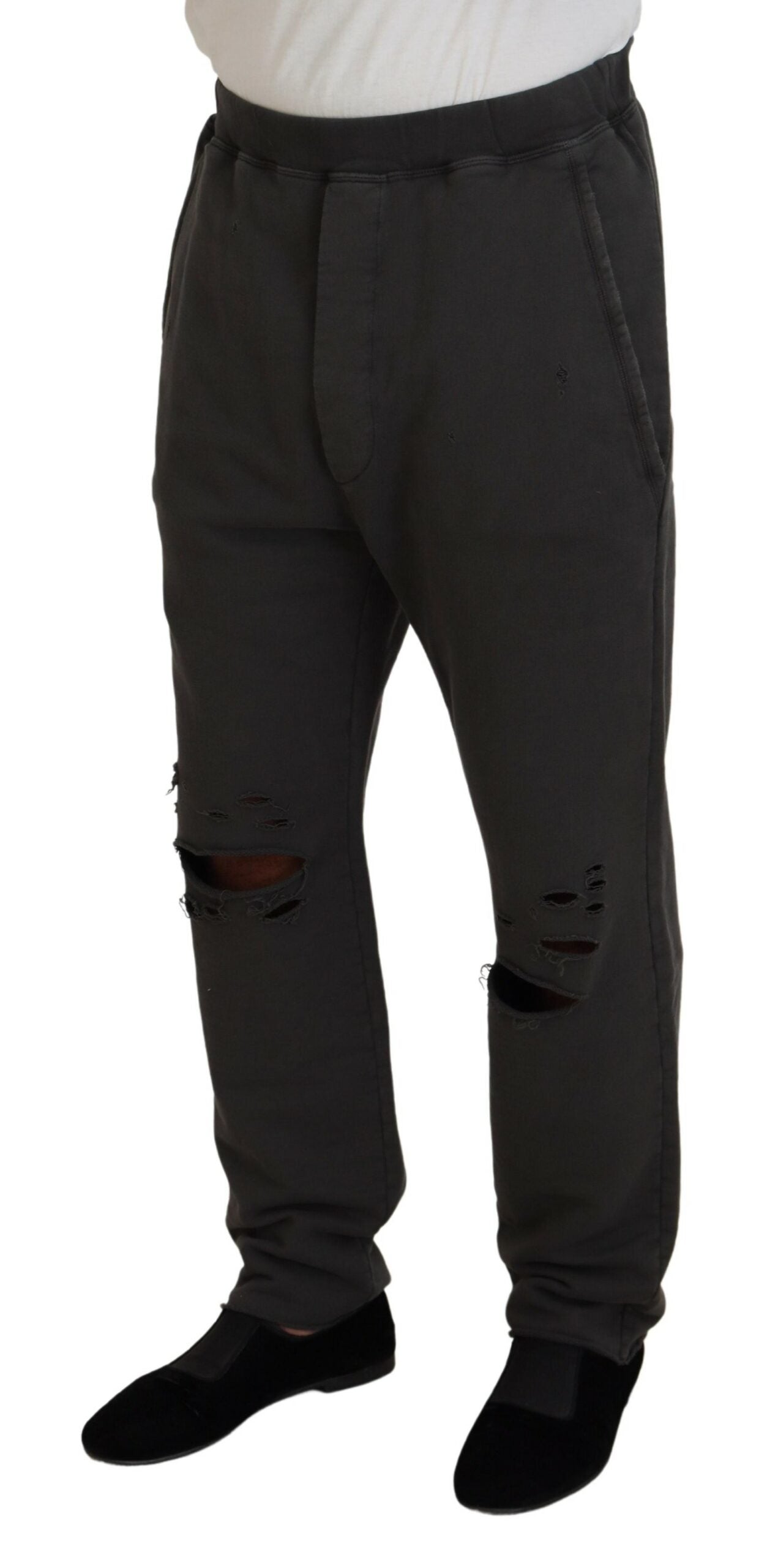 Dsquared�� Dark Gray Cotton Men Casual Tattered Men's Pants (Pre-Owned)