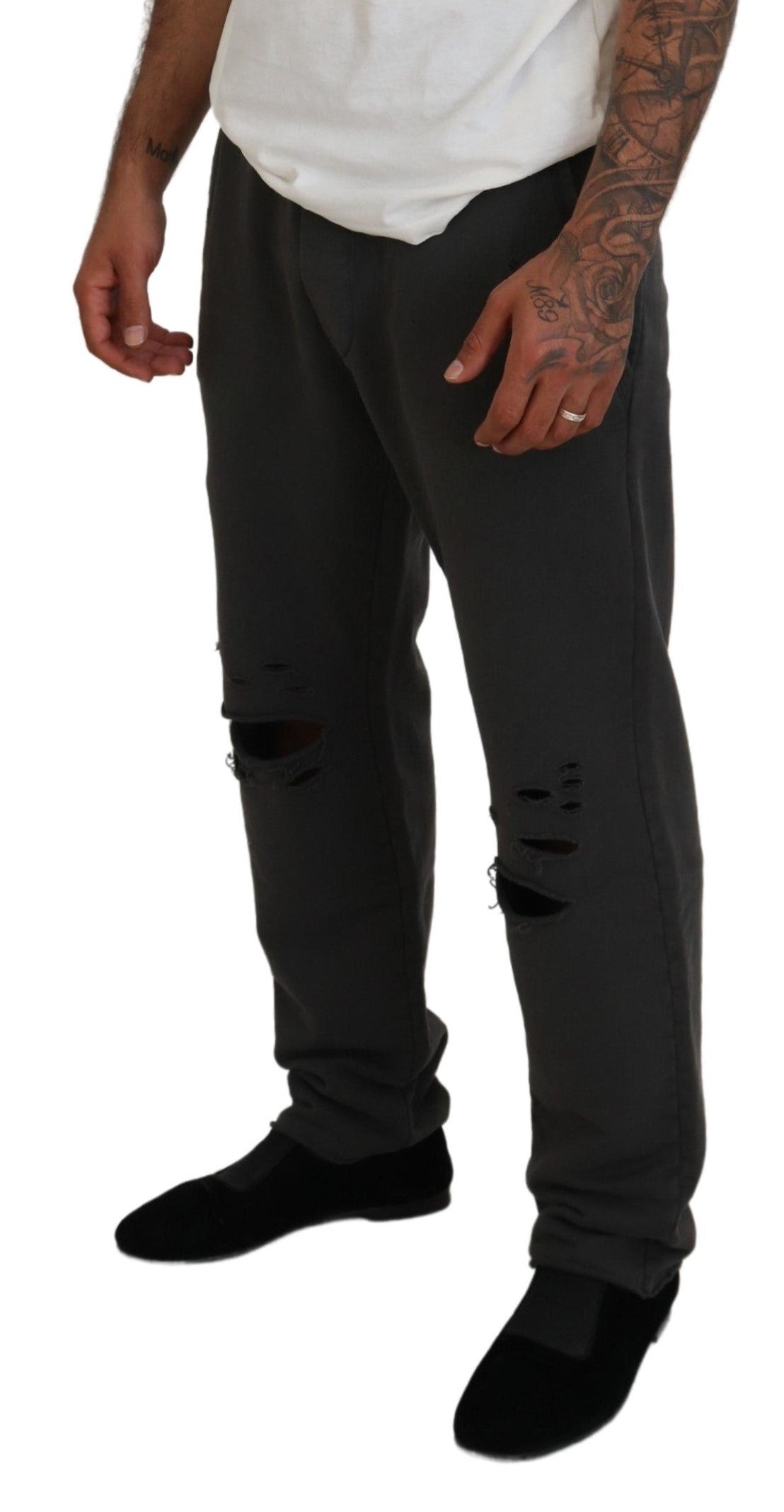 Dsquared�� Dark Gray Cotton Men Casual Tattered Men's Pants (Pre-Owned)