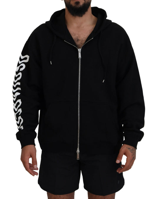Dsquared�� Black Hooded Full Zip Printed Sleeves Men's Sweater (Pre-Owned)