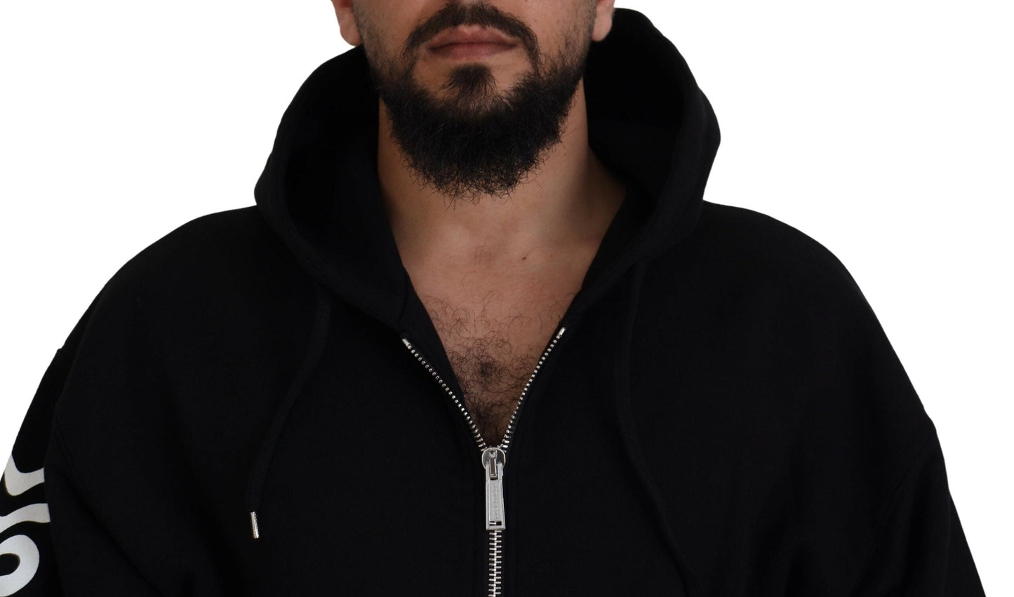 Dsquared�� Black Hooded Full Zip Printed Sleeves Men's Sweater (Pre-Owned)