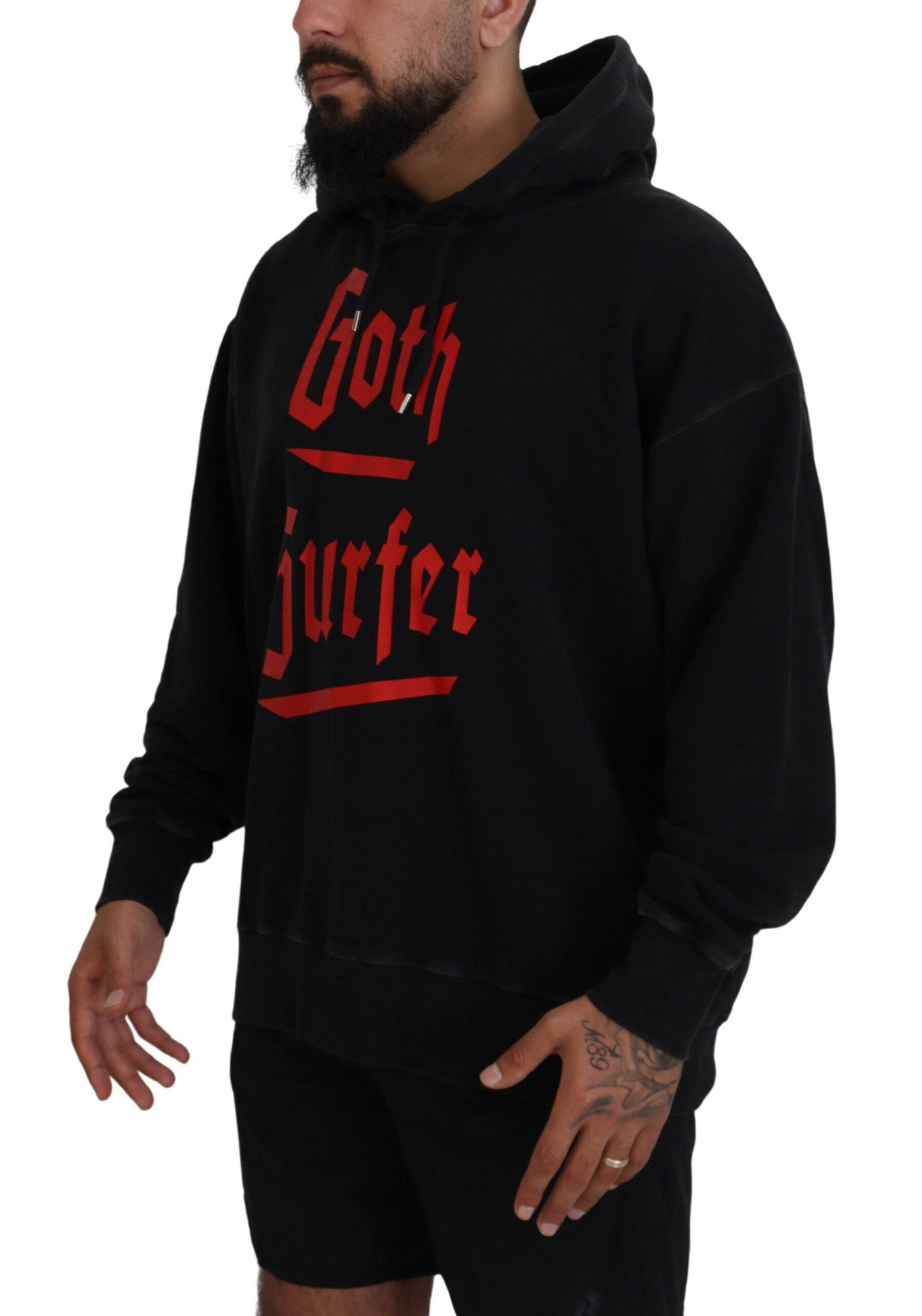 Dsquared�� Black Cotton Hooded Printed Men Pullover Men's Sweater (Pre-Owned)