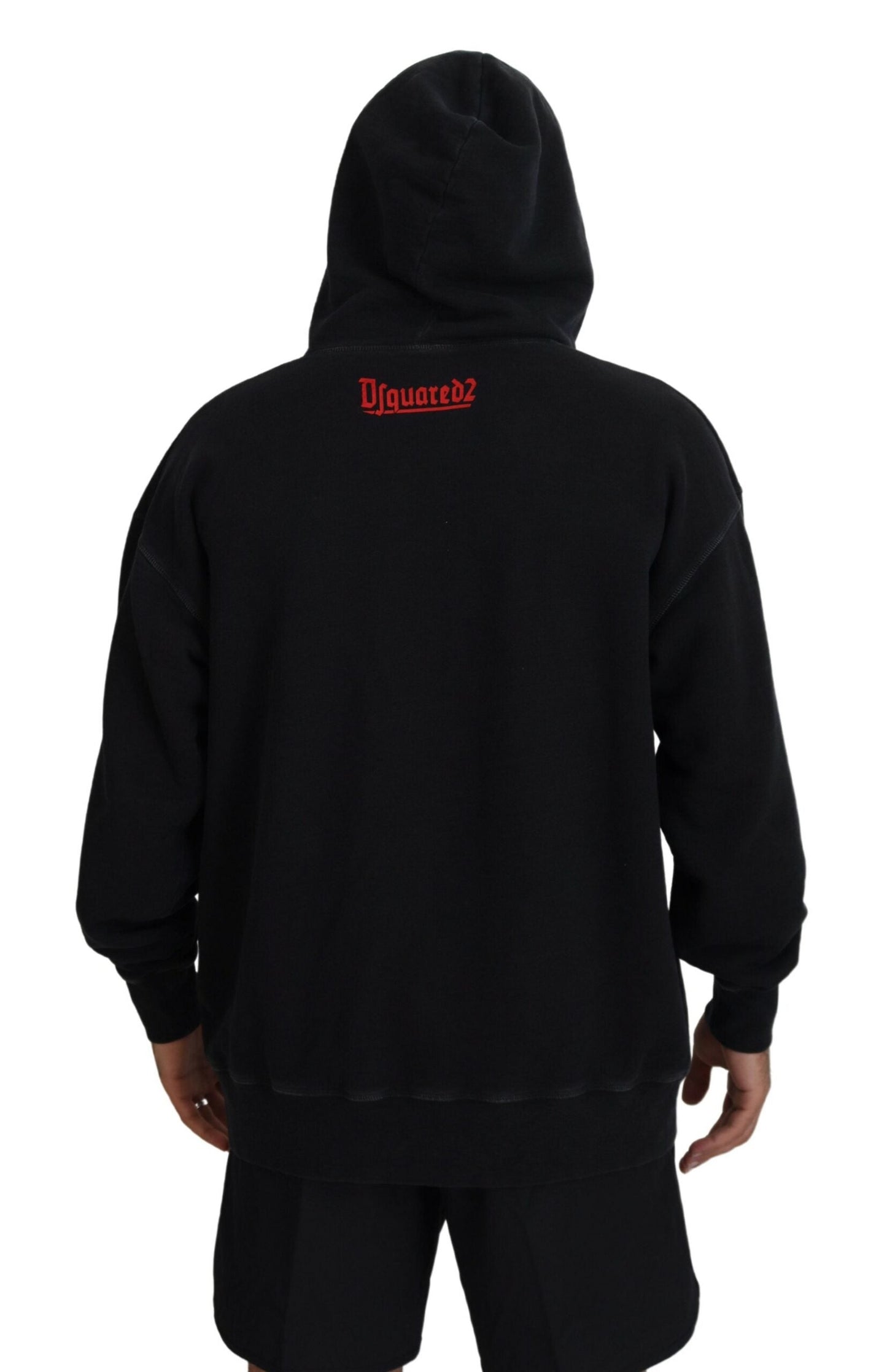 Dsquared�� Black Cotton Hooded Printed Men Pullover Men's Sweater (Pre-Owned)