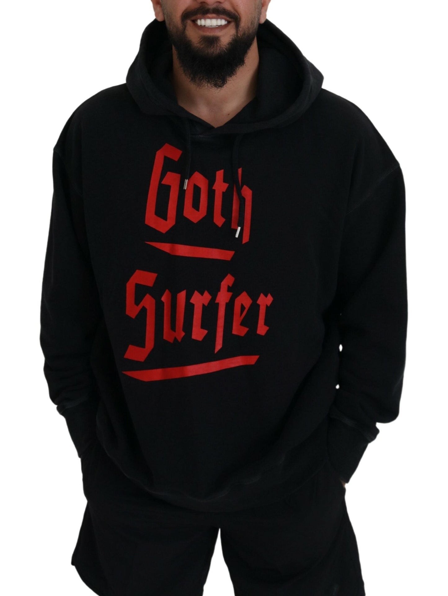 Dsquared�� Black Cotton Hooded Printed Men Pullover Men's Sweater (Pre-Owned)