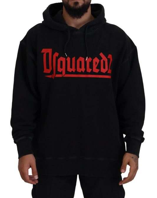 Dsquared�� Black Cotton Hooded Printed Men Pullover Men's Sweater (Pre-Owned)