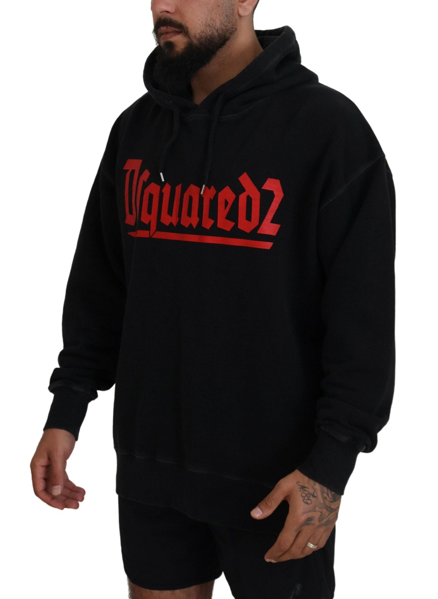 Dsquared�� Black Cotton Hooded Printed Men Pullover Men's Sweater (Pre-Owned)