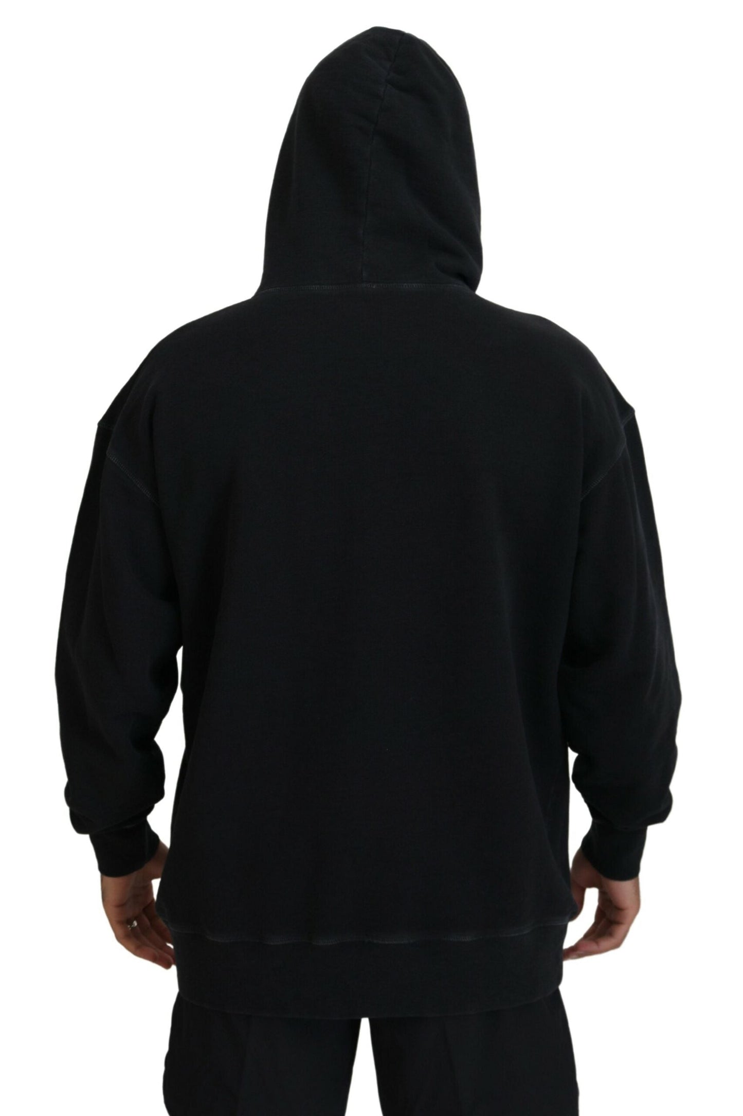 Dsquared�� Black Cotton Hooded Printed Men Pullover Men's Sweater (Pre-Owned)