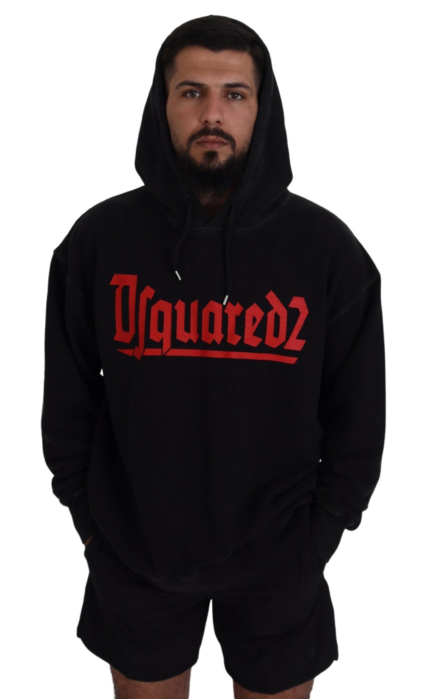 Dsquared�� Black Cotton Hooded Printed Men Pullover Men's Sweater (Pre-Owned)