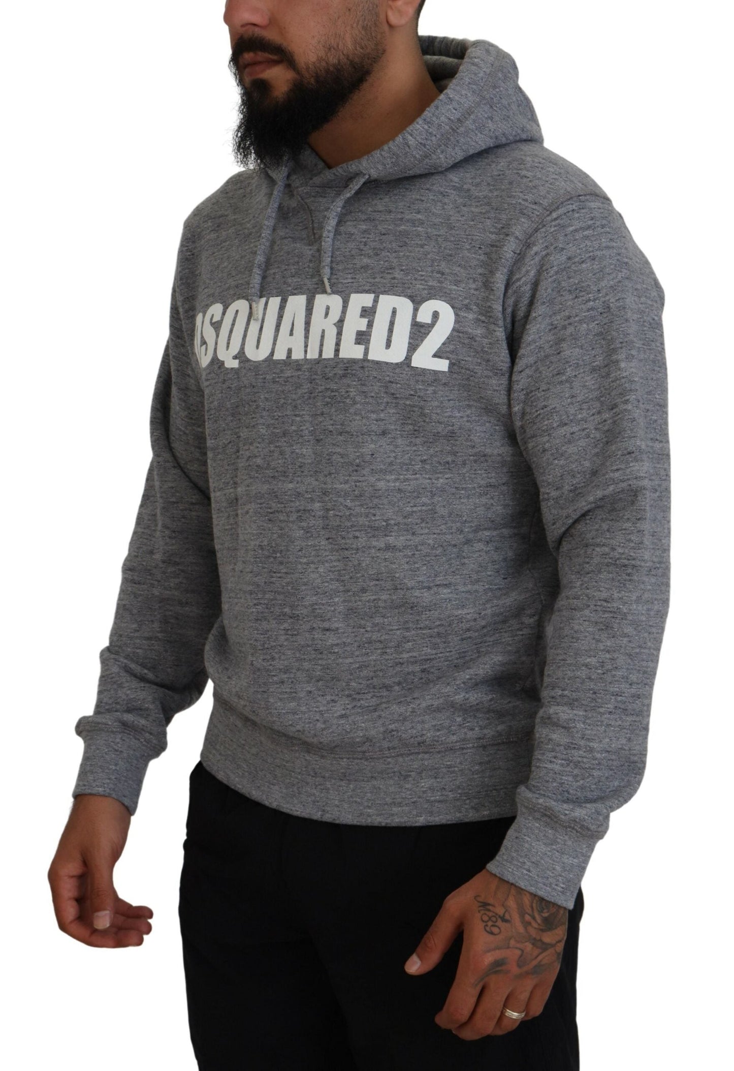 Dsquared�� Gray Cotton Hooded Logo Print Men Pullover Men's Sweater (Pre-Owned)