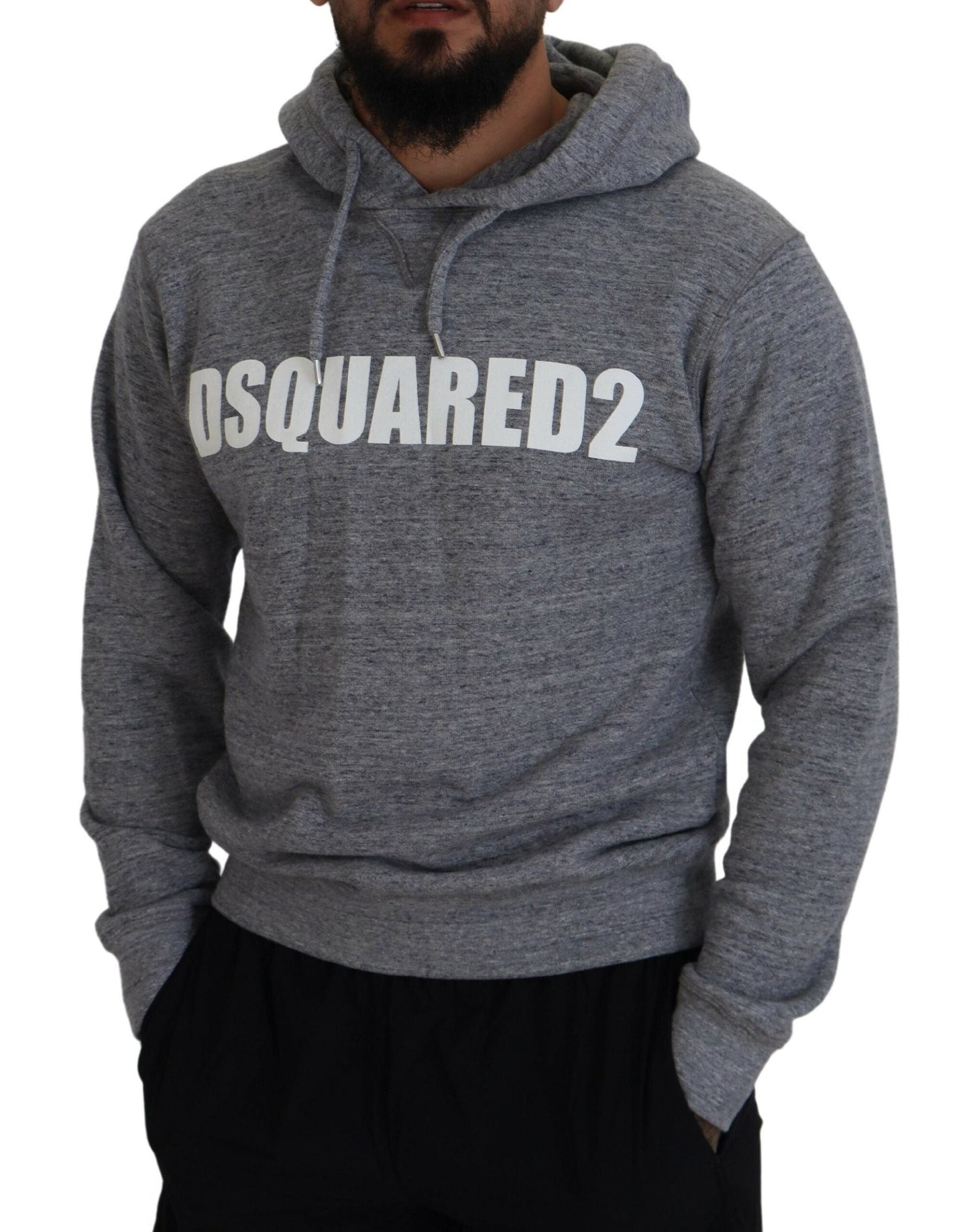 Dsquared�� Gray Cotton Hooded Logo Print Men Pullover Men's Sweater (Pre-Owned)