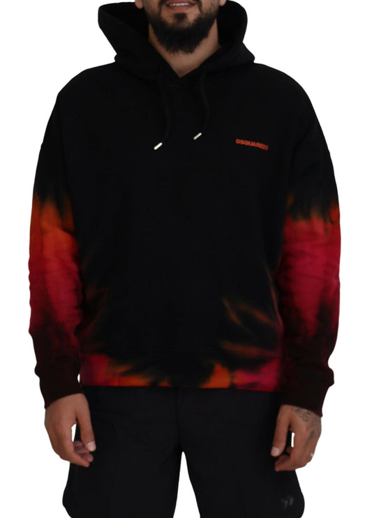 Dsquared�� Black Red Cotton Hooded Tie Dye Pullover Men's Sweater (Pre-Owned)