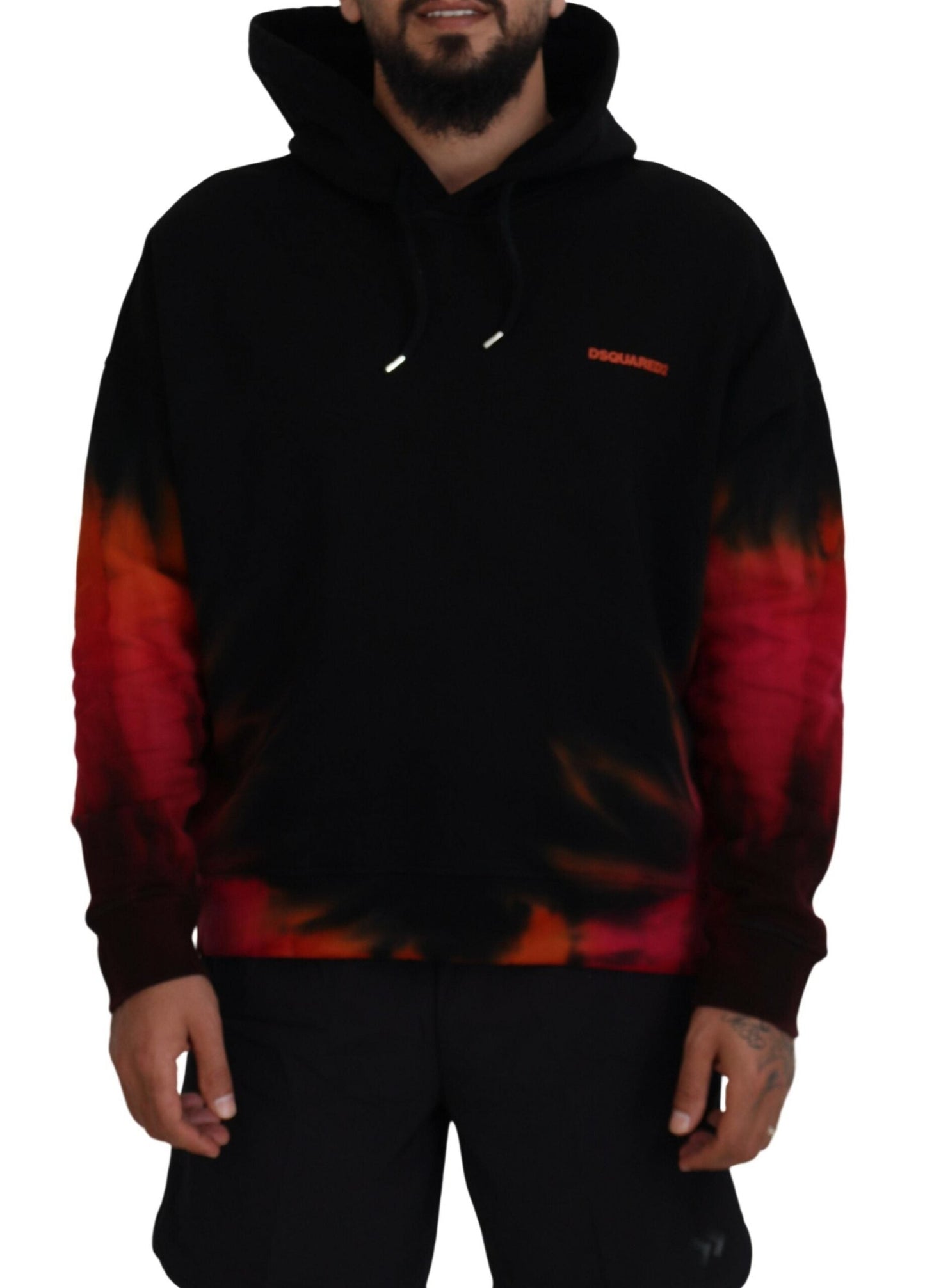 Dsquared�� Black Red Cotton Hooded Tie Dye Pullover Men's Sweater (Pre-Owned)