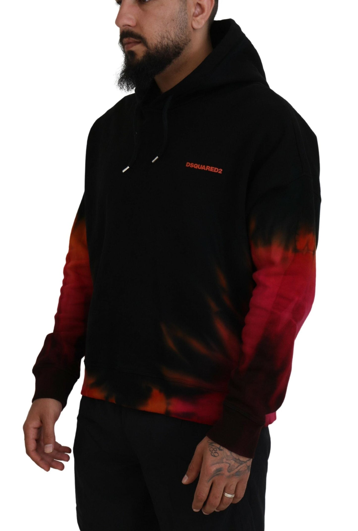 Dsquared�� Black Red Cotton Hooded Tie Dye Pullover Men's Sweater (Pre-Owned)