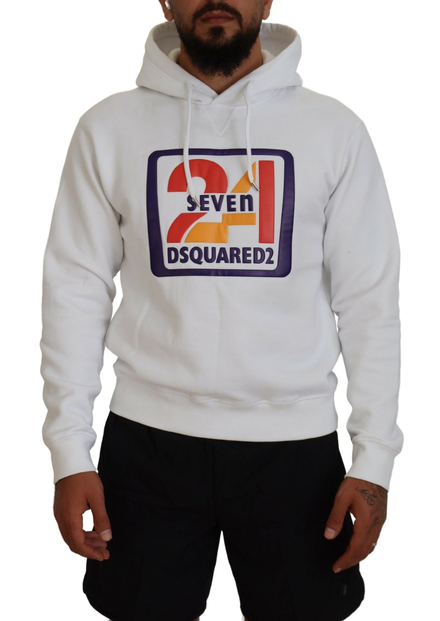 Dsquared�� White Cotton Hooded Printed Men Pullover Men's Sweater (Pre-Owned)