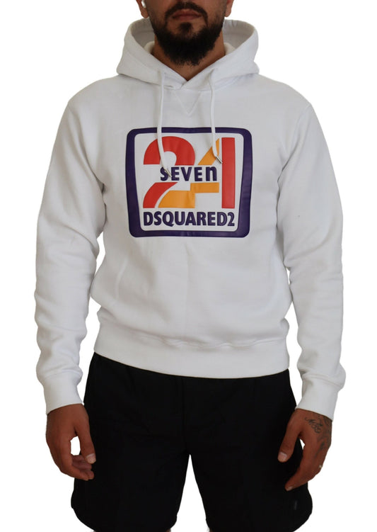 Dsquared�� White Cotton Hooded Printed Men Pullover Men's Sweater (Pre-Owned)