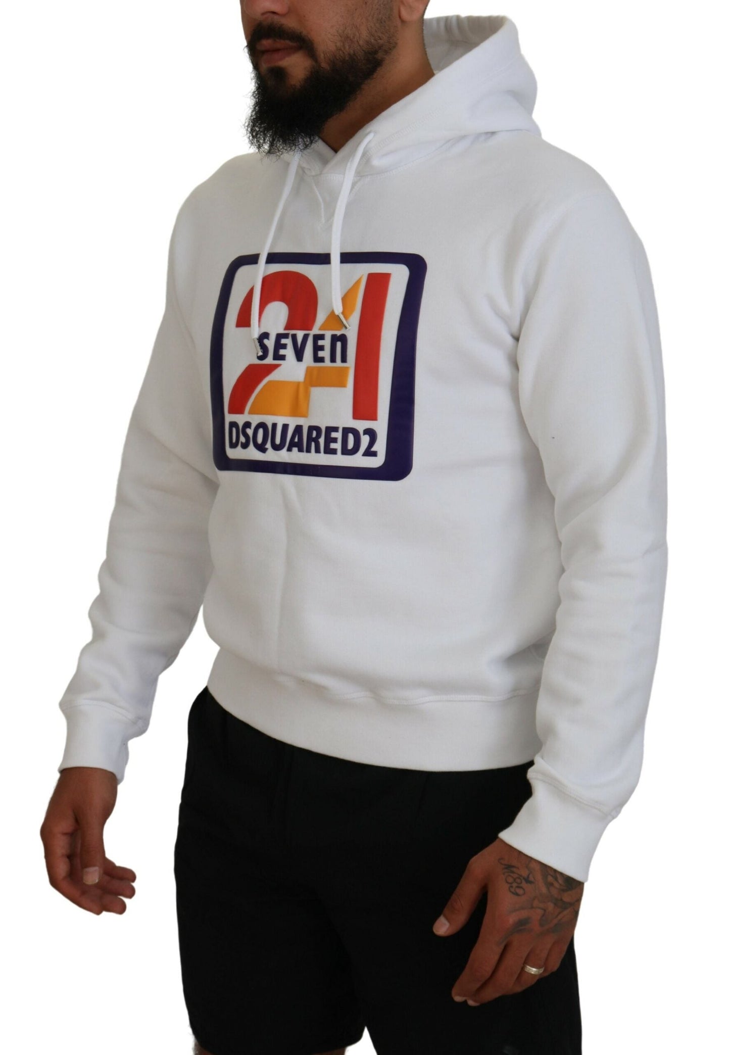 Dsquared�� White Cotton Hooded Printed Men Pullover Men's Sweater (Pre-Owned)