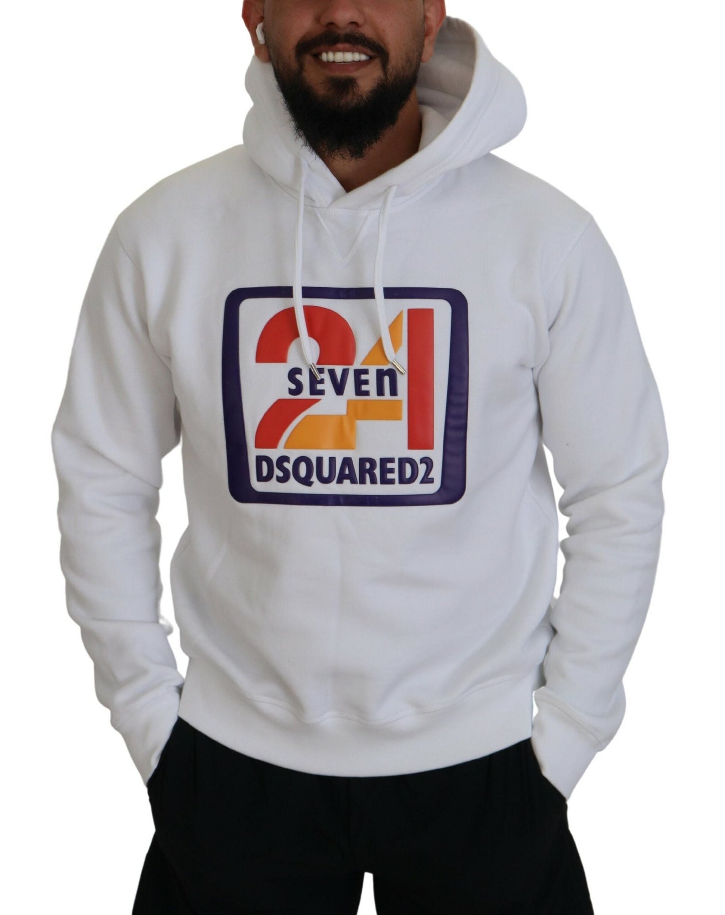 Dsquared�� White Cotton Hooded Printed Men Pullover Men's Sweater (Pre-Owned)