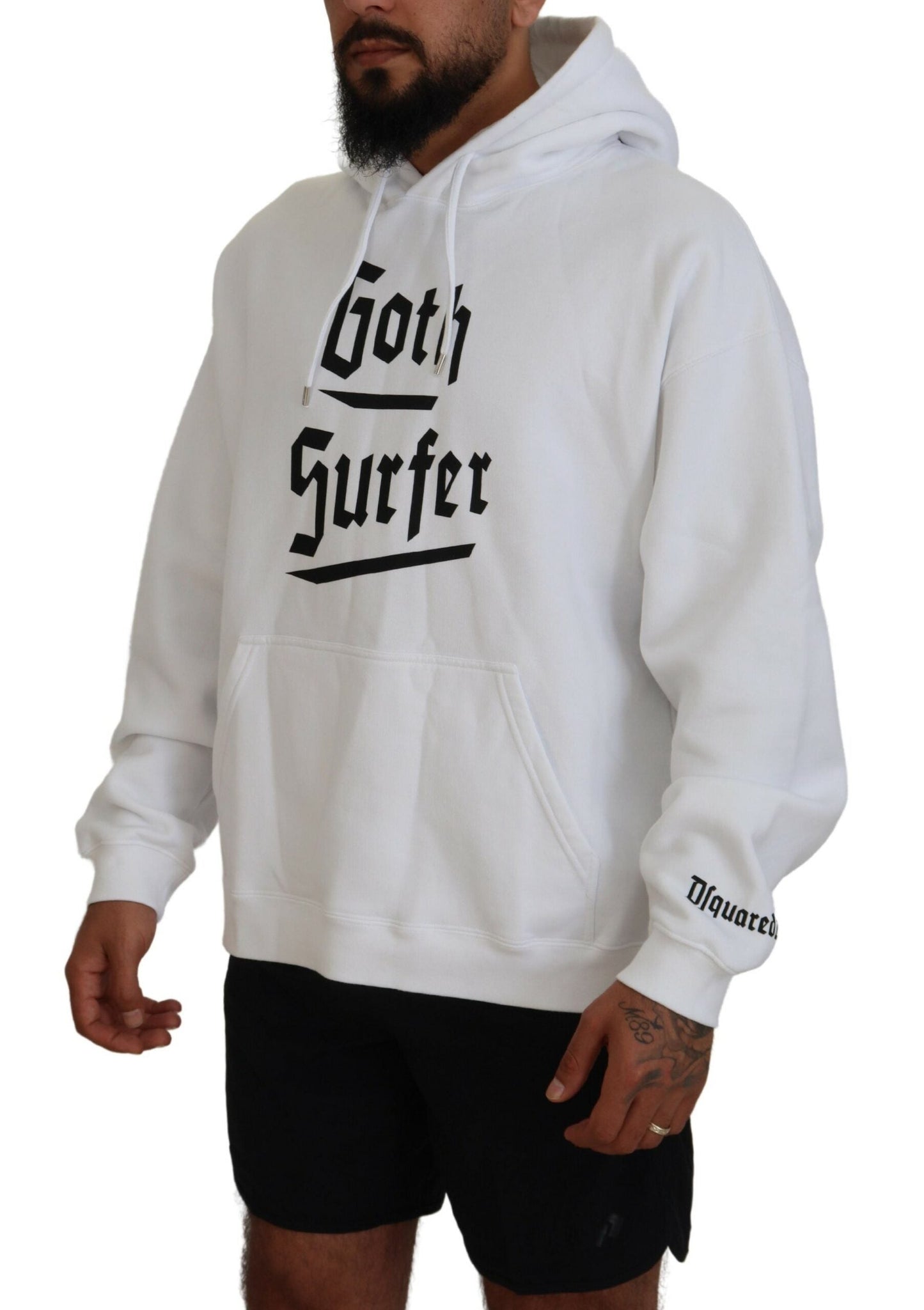 Dsquared�� White Cotton Hooded Printed Men Pullover Men's Sweater (Pre-Owned)