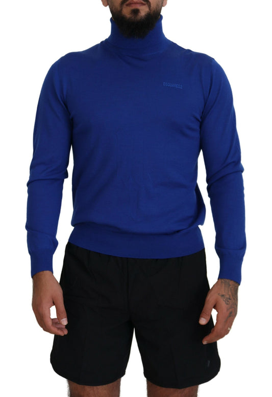 Dsquared�� Blue Logo Print Long Sleeves Turtle Neck Men's Sweater (Pre-Owned)