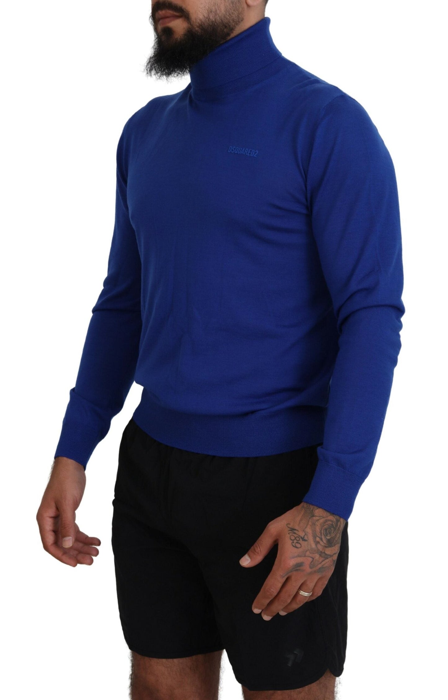 Dsquared�� Blue Logo Print Long Sleeves Turtle Neck Men's Sweater (Pre-Owned)