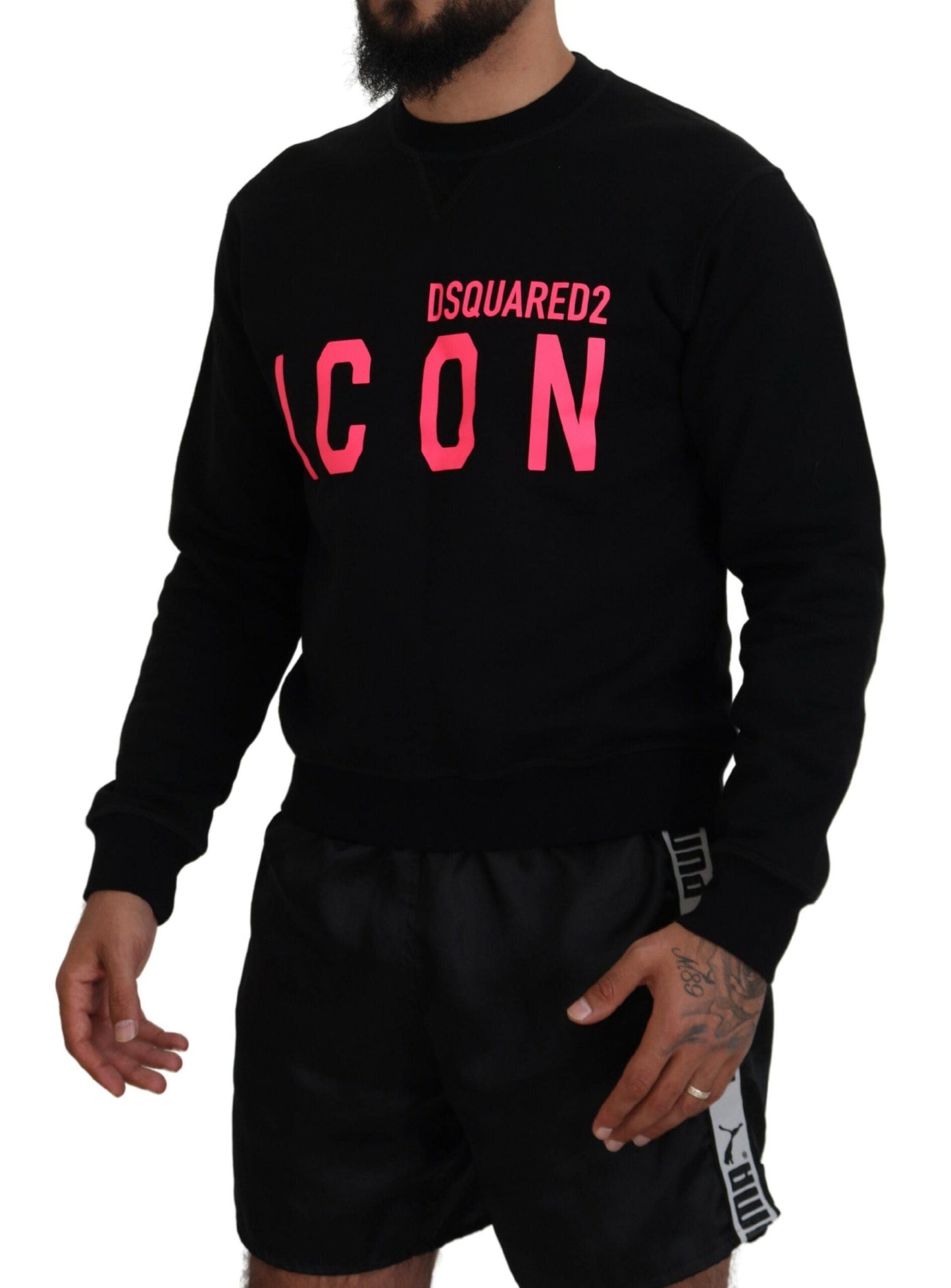Dsquared�� Black Printed Long Sleeves Pullover Men's Sweater (Pre-Owned)