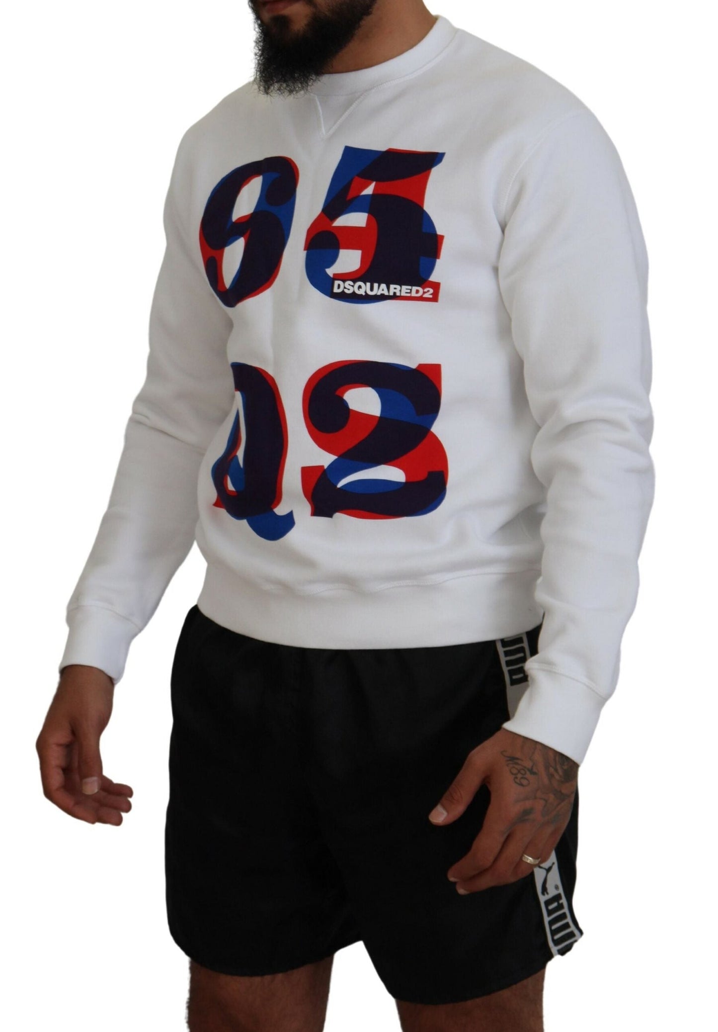 Dsquared�� White Printed Long Sleeves Pullover Men's Sweater (Pre-Owned)