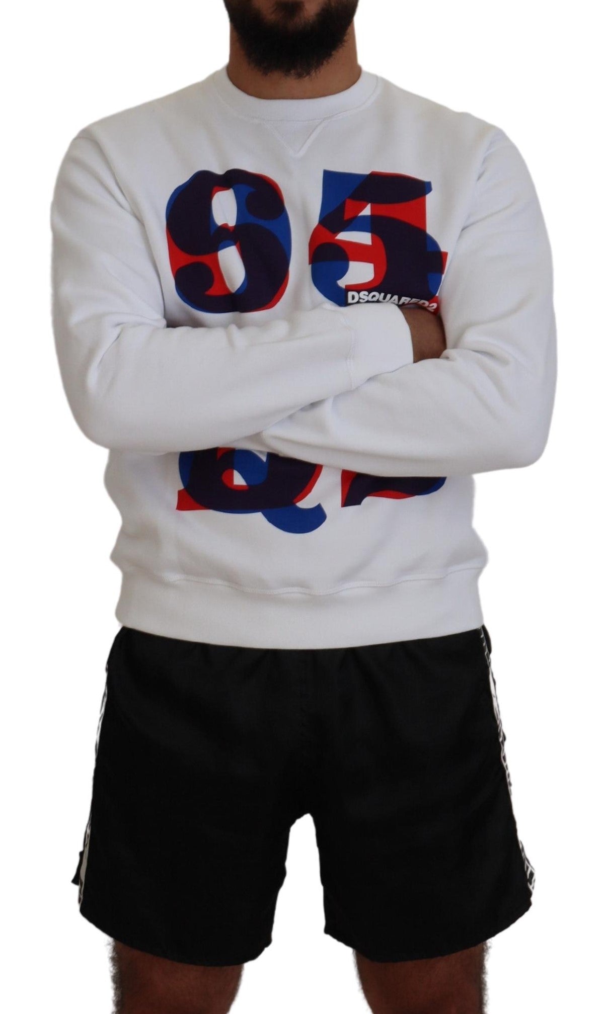 Dsquared�� White Printed Long Sleeves Pullover Men's Sweater (Pre-Owned)