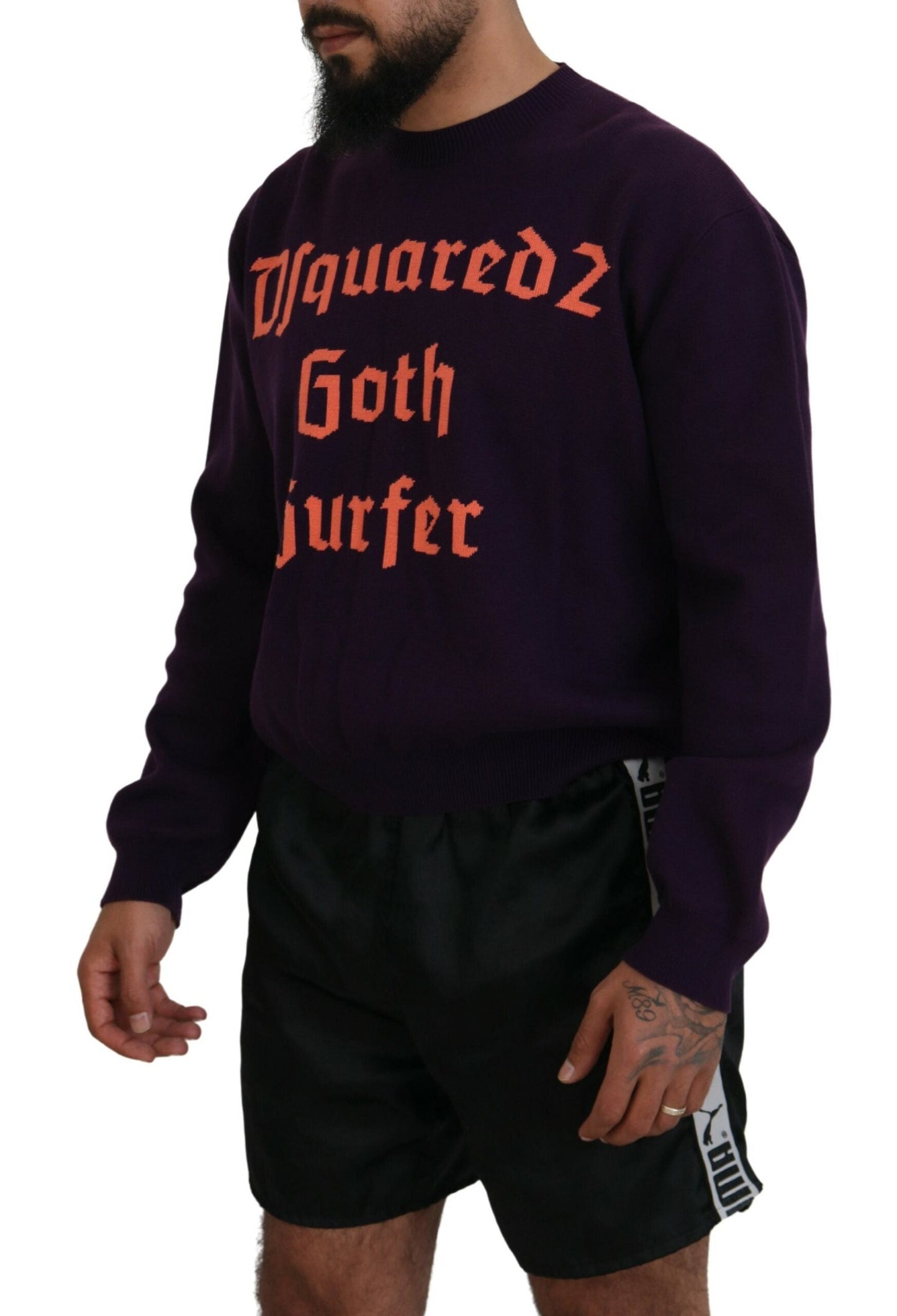 Dsquared�� Purple Cotton Printed Men Pullover Men's Sweater (Pre-Owned)
