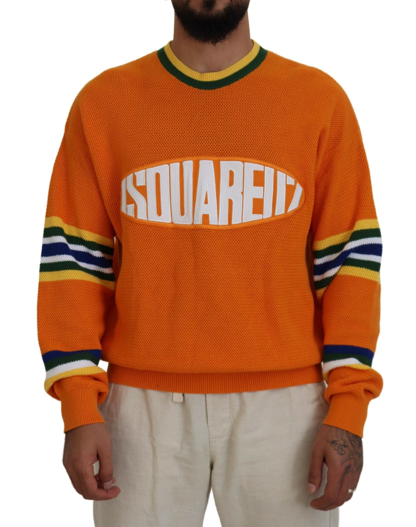 Dsquared�� Orange Printed Long Sleeves Men Pullover Men's Sweater (Pre-Owned)