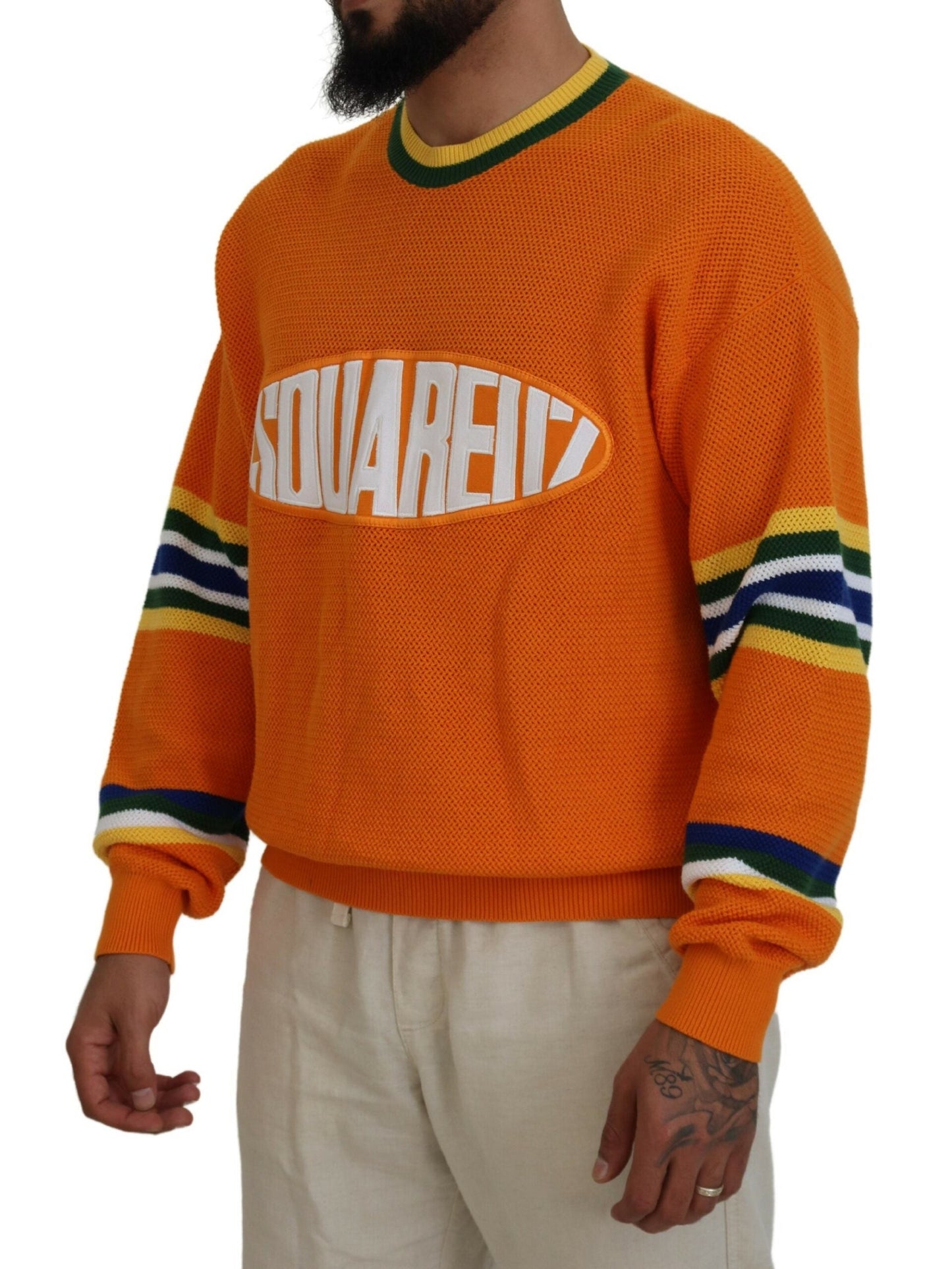 Dsquared�� Orange Printed Long Sleeves Men Pullover Men's Sweater (Pre-Owned)