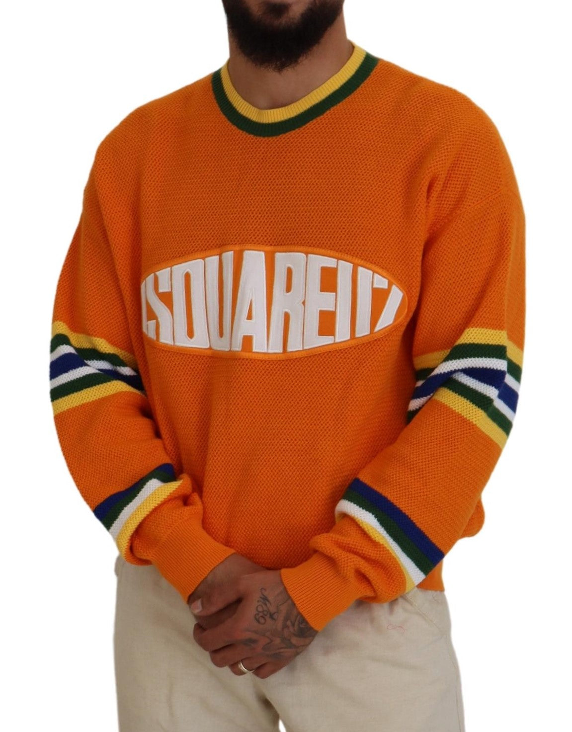 Dsquared�� Orange Printed Long Sleeves Men Pullover Men's Sweater (Pre-Owned)