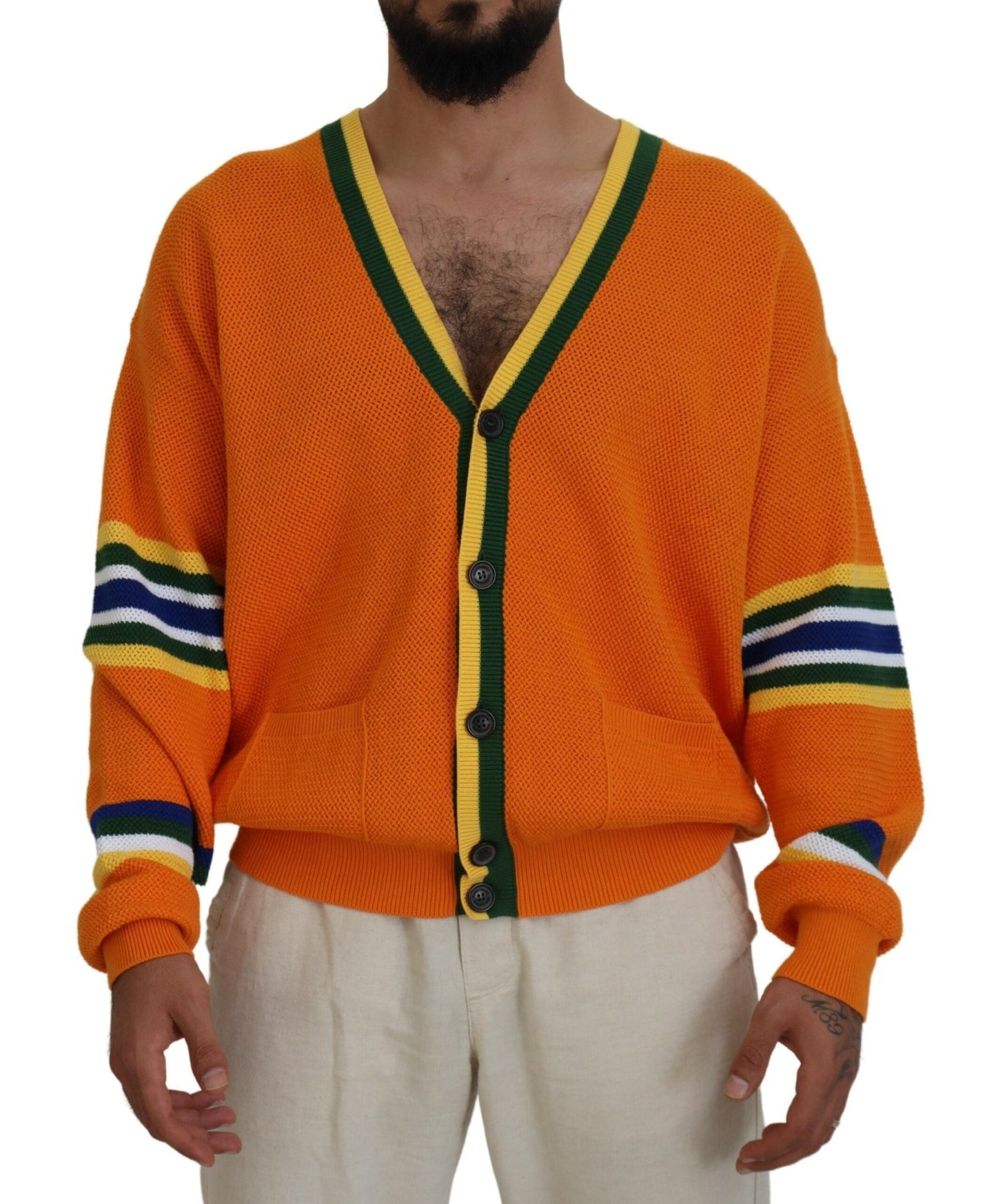 Dsquared�� Orange Cotton Long Sleeves Men Cardigan Men's Sweater (Pre-Owned)
