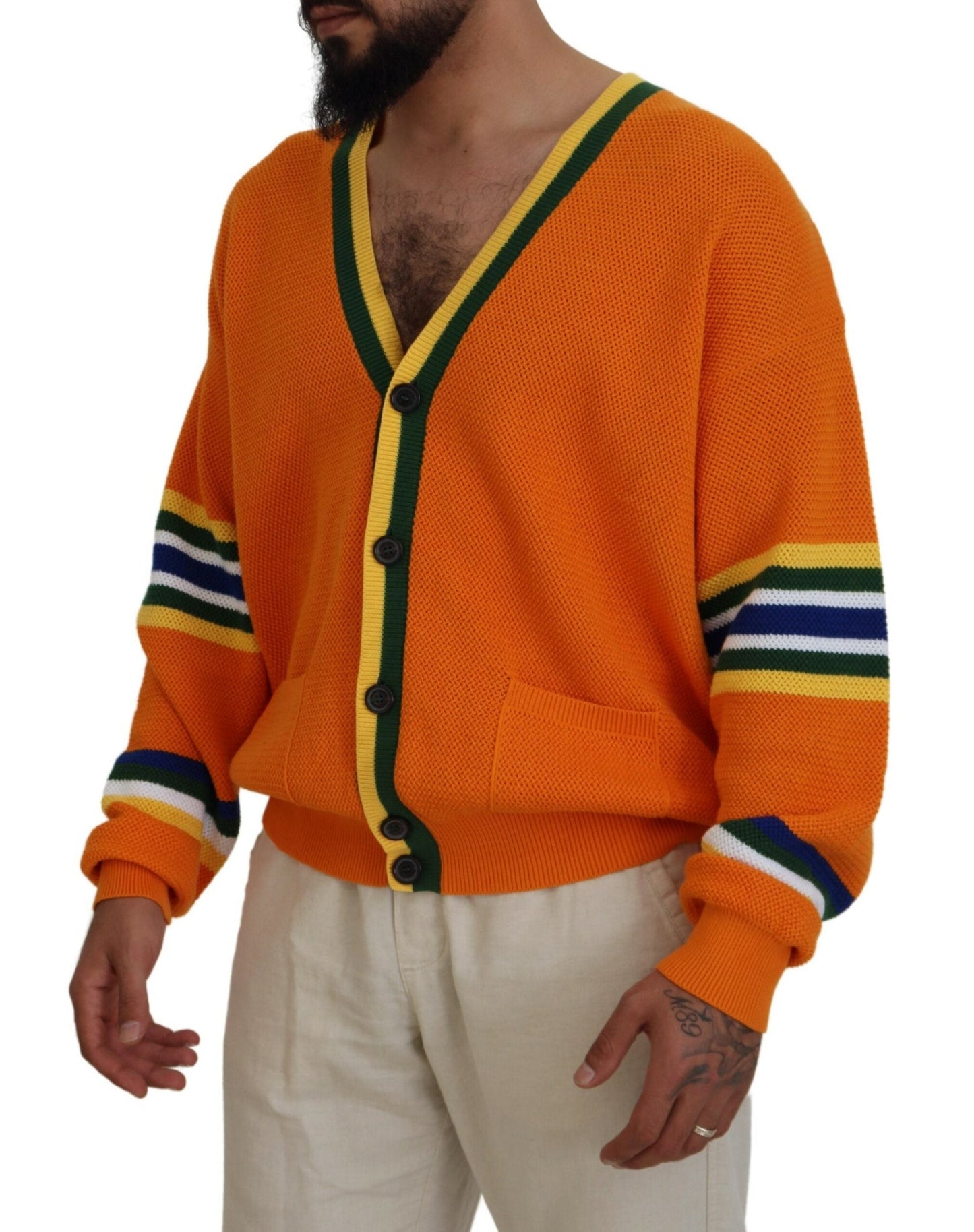 Dsquared�� Orange Cotton Long Sleeves Men Cardigan Men's Sweater (Pre-Owned)