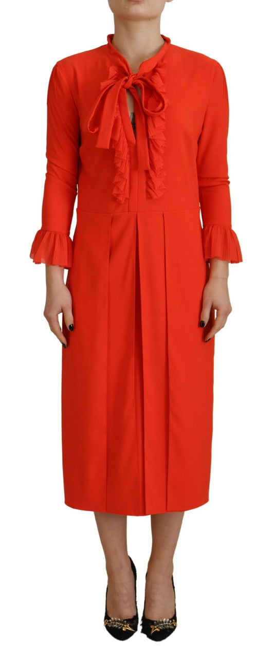 Dsquared�� Red Polyester Long Sleeves Pleated Midi Women's Dress (Pre-Owned)