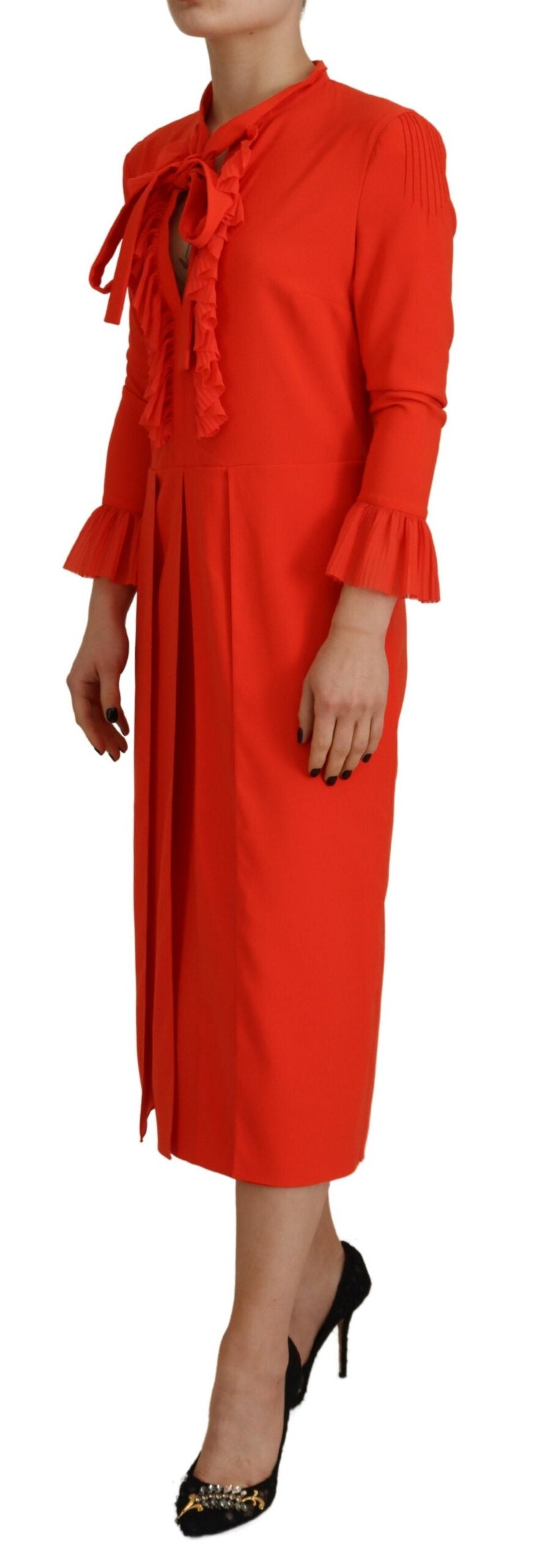 Dsquared�� Red Polyester Long Sleeves Pleated Midi Women's Dress (Pre-Owned)