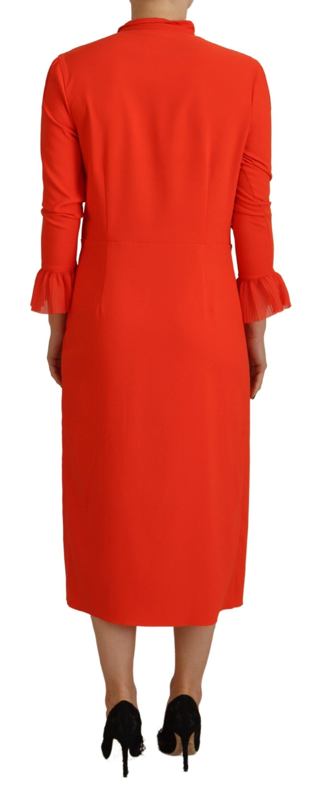 Dsquared�� Red Polyester Long Sleeves Pleated Midi Women's Dress (Pre-Owned)