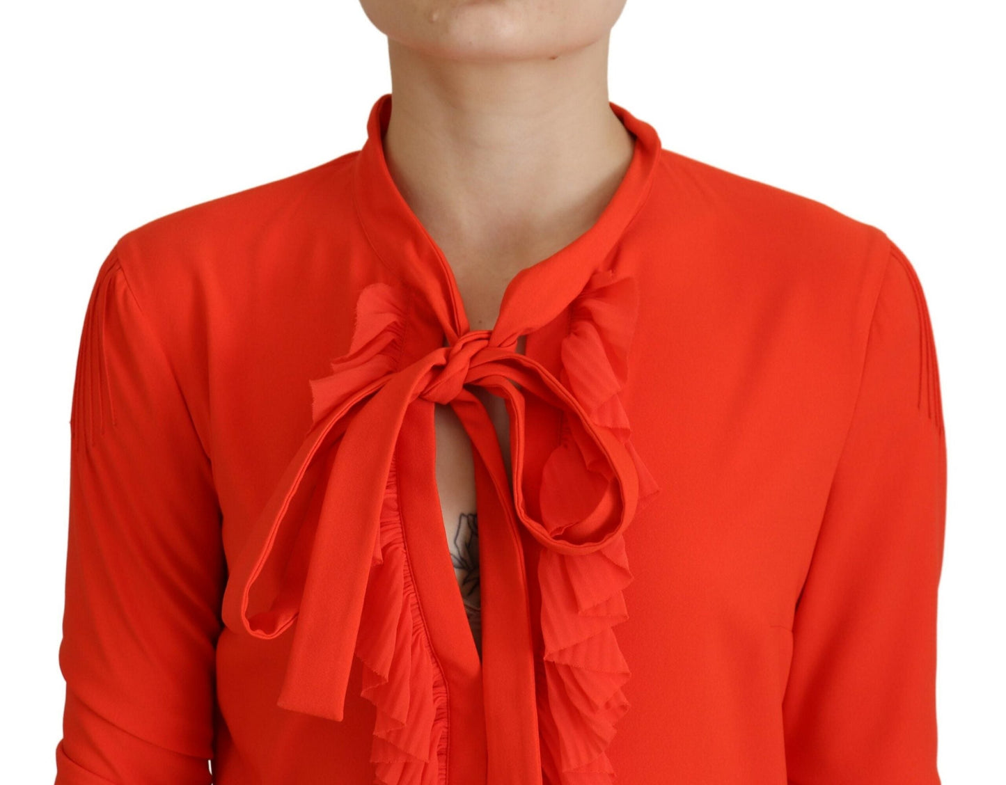 Dsquared�� Red Polyester Long Sleeves Pleated Midi Women's Dress (Pre-Owned)